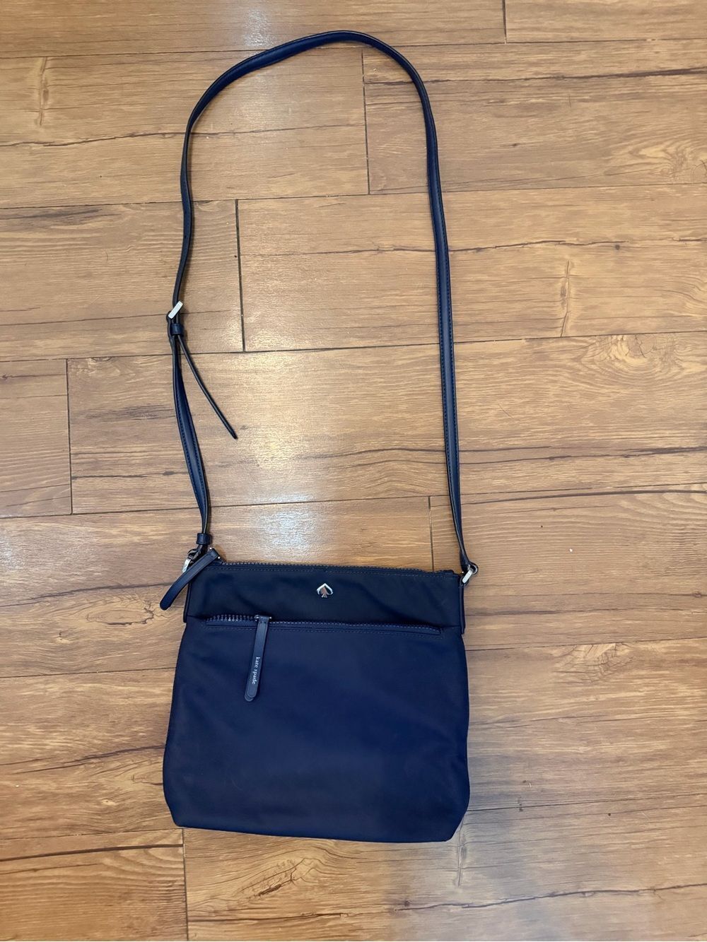 Kate Spade Jae Flat Crossbody Bag Purse Navy Blue Nylon - Picture 2 of 8